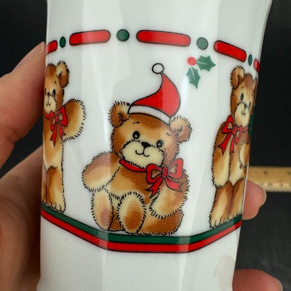 Vtg Hallmark Ceramic Bathroom Cup Teddy Bear Christmas Theme Replacement 5fl oz - Picture 7 of 10